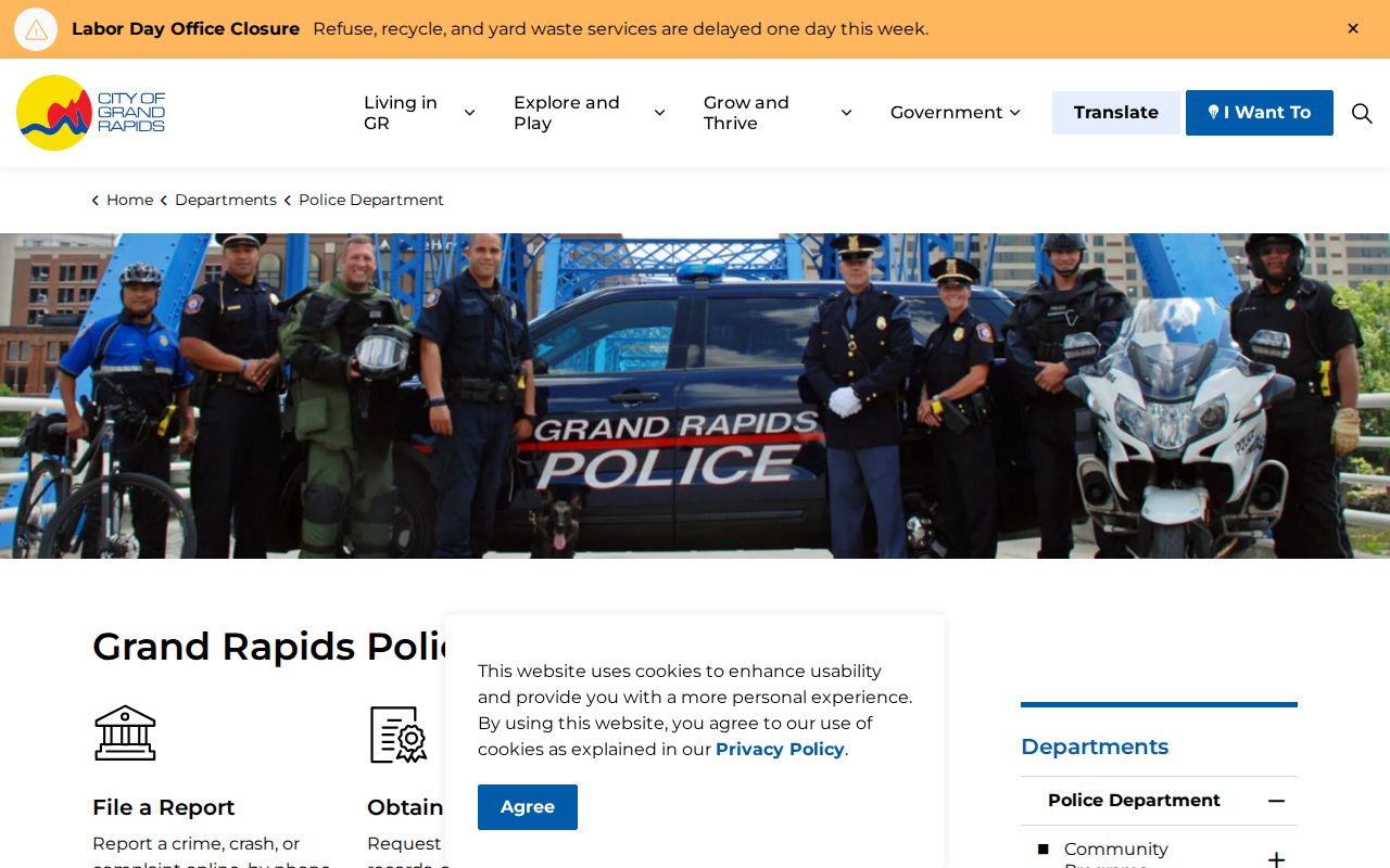 Grand Rapids Police Department contact page for Grand Rapids warrant records and police record requests