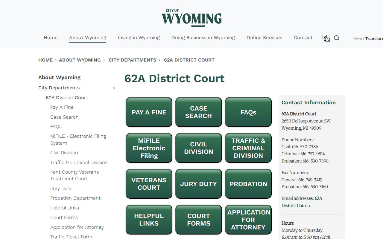 Wyoming 62-A District Court page used for Wyoming warrant records