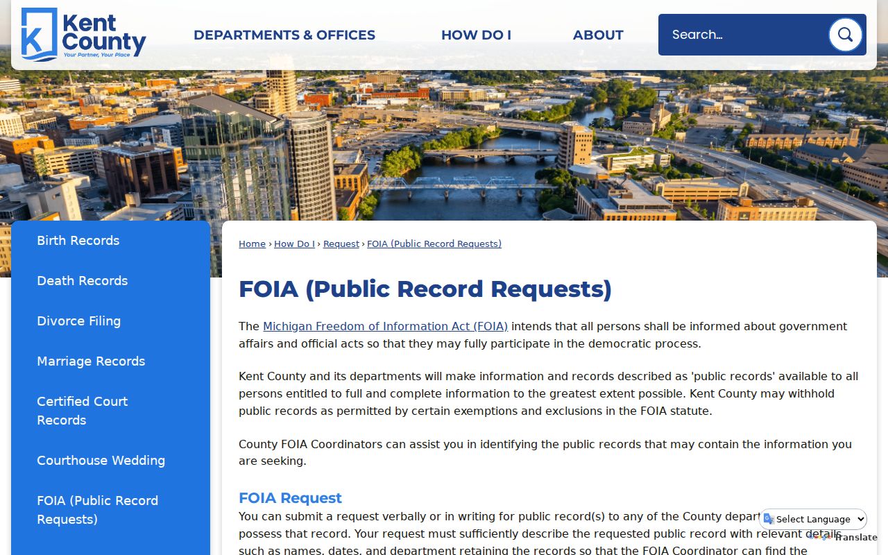 Kent County FOIA submission methods for requesting Kent County warrant records