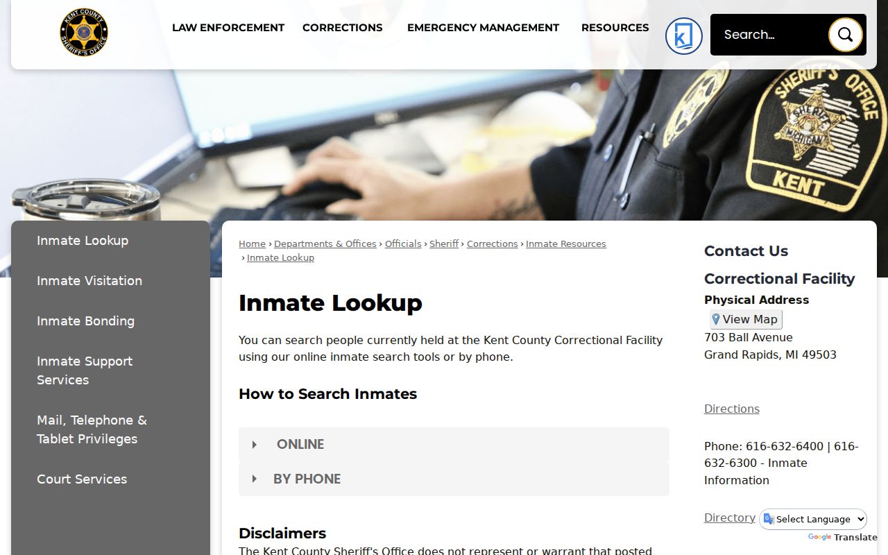 Kent County jail viewer and inmate information options for outstanding warrant checks