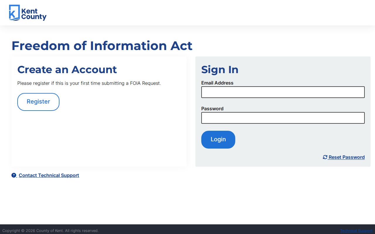 Kent County FOIA portal used to request a Kent County warrant file